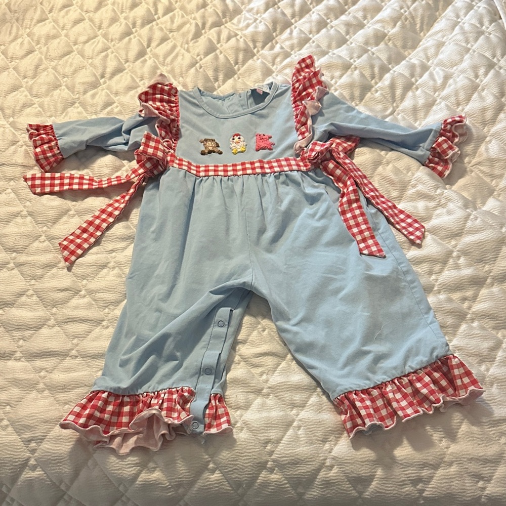 24 month smocked farm animals romper